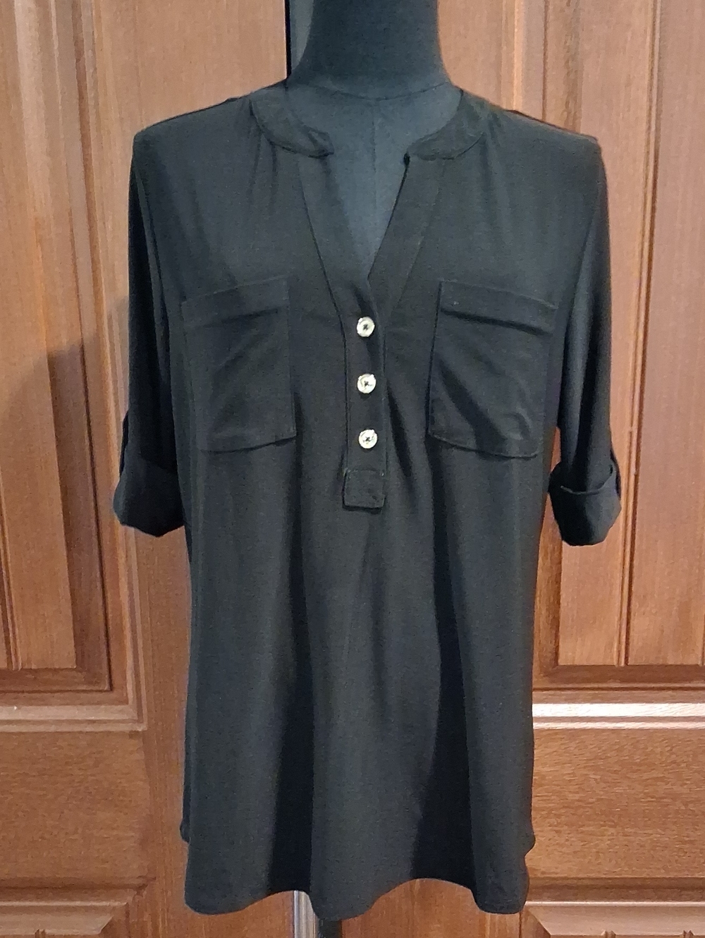 Anne Klein Black Button-Front Tunic Blouse